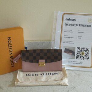 2019 Louis Vuitton FRANCE Damier Pink Croisette Pink Tassel Emilie Sarah Wallet